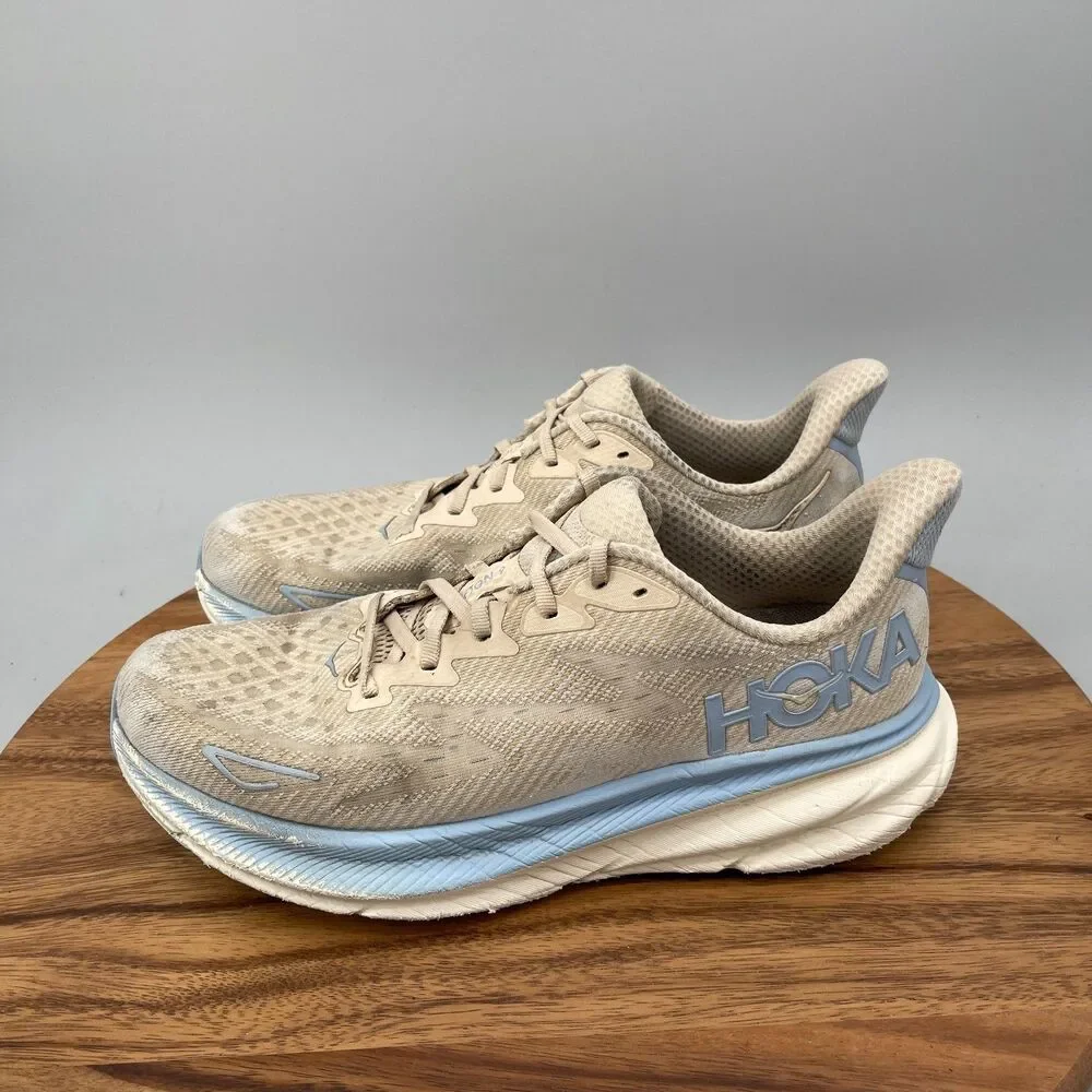 Hoka One One Clifton 9 Shoes Mens Size 10 D Beige Running Comfort Walking Gym